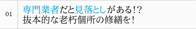 専門業者だと見落としがある！？抜本的な老朽箇所の修繕を